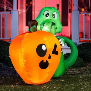 5ft Inflatable Dinosaur Biting Pumpkin Decoration