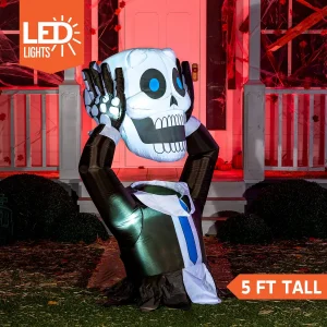 5ft Inflatable LED Groundbreaker Skeleton Holding Head