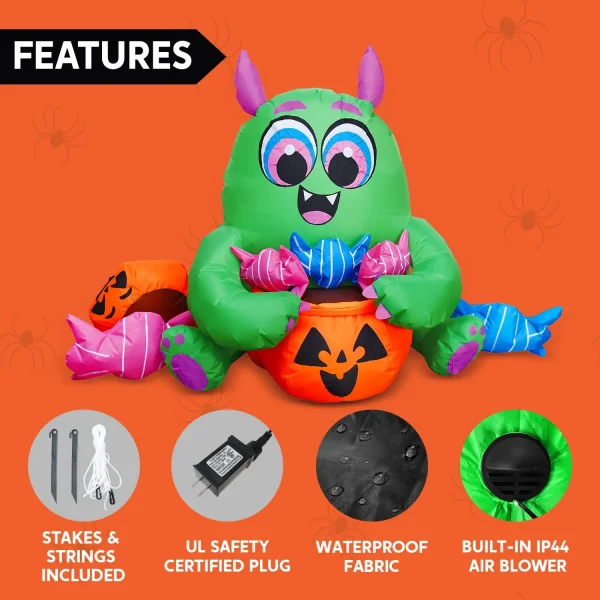 Fun 5ft Inflatable LED Monster with Pumpkin and Candies