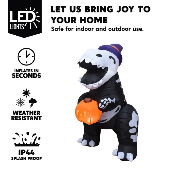 5ft Inflatable LED Skeleton Dinosaur Decoration