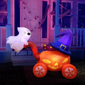 5ft Inflatable Pumpkin Carriage with Witch Hat