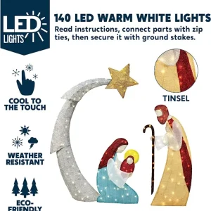 5ft 140 LED Tinsel Nativity Scene Warm White Yard Light