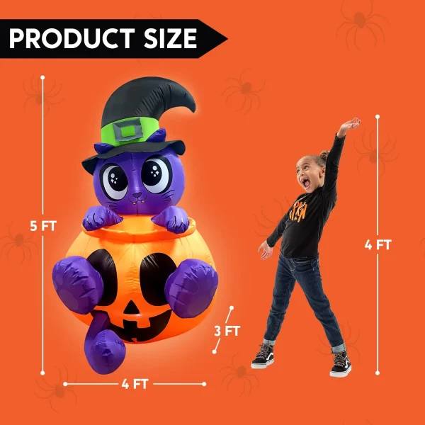 5ft Witch's Cat in Pumpkin Inflatable Decoration