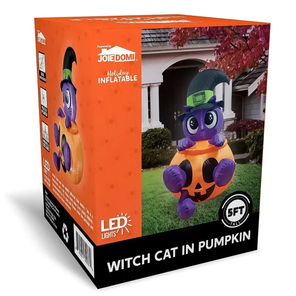5ft Witch's Cat in Pumpkin Inflatable Decoration