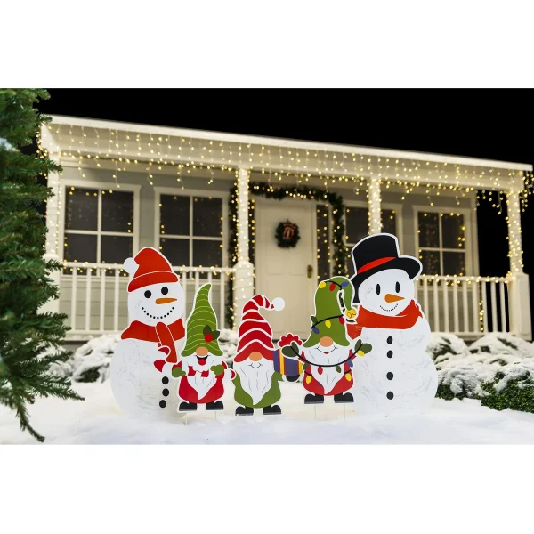 5pcs Snowman And Gnomes Christmas Yard Signs Decor (3)