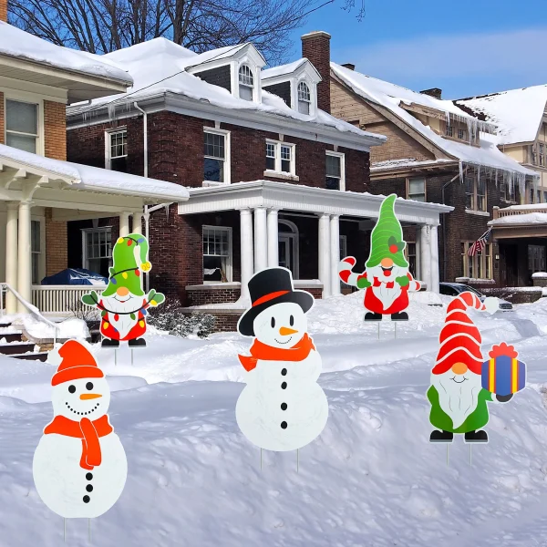 5pcs Snowman And Gnomes Christmas Yard Signs Decor
