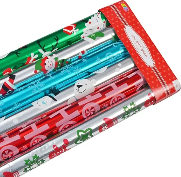 6pcs Christmas Foil Wrapping Paper Set