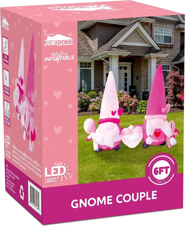 6ft Tall LED Lighted Giant Valentines Inflatable Gnome Couple