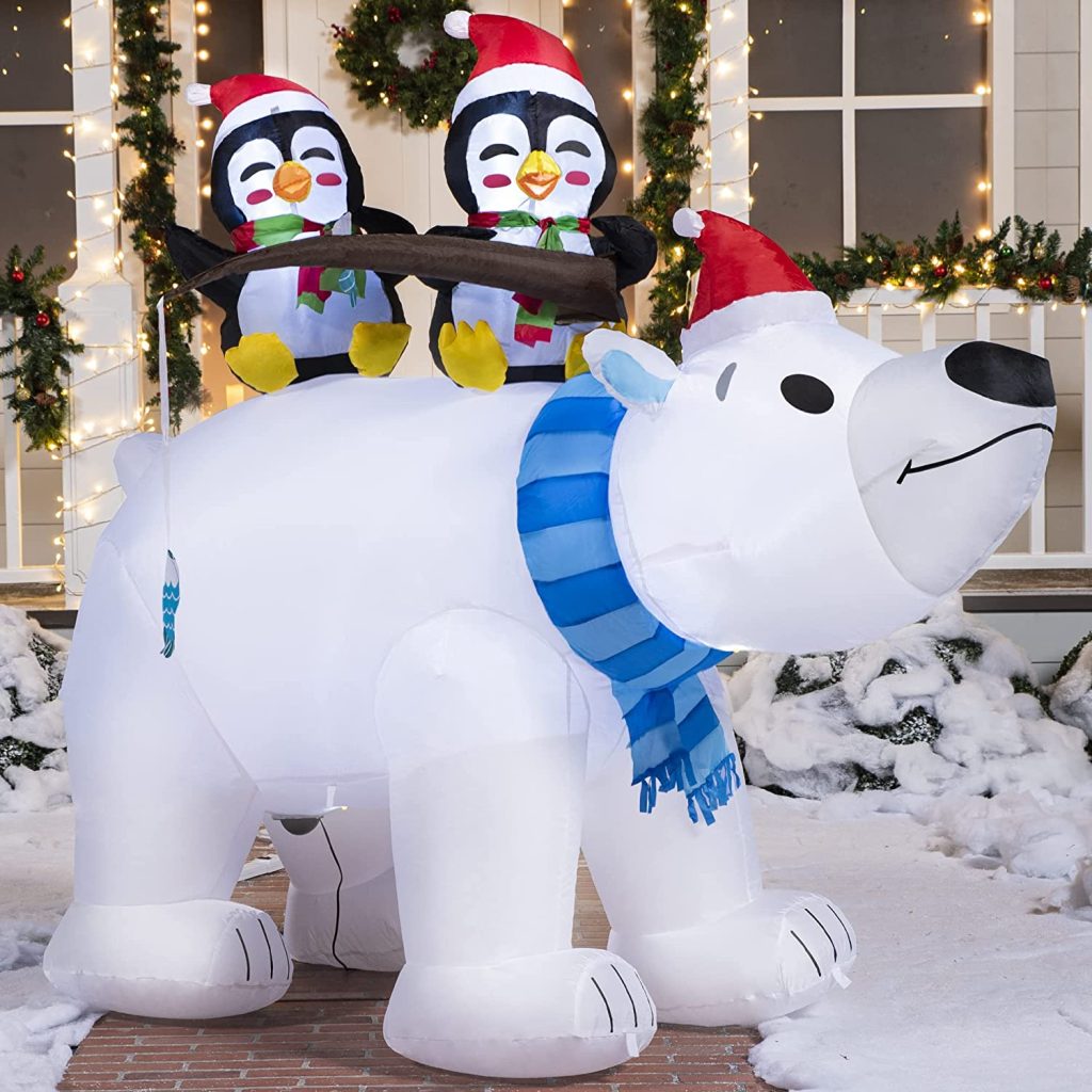 Winter polar bear and christmas penguin inflatable