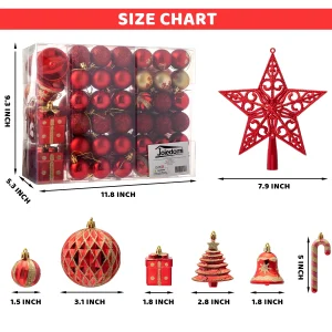 60pcs Red And Gold Assorted Christmas Ornaments