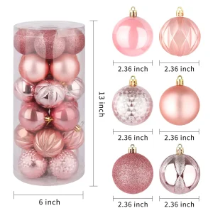 24pcs Rose Gold Christmas Ball Ornaments 2.36in