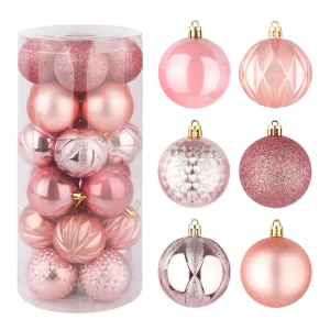 24pcs Rose Gold Christmas Ball Ornaments 2.36in