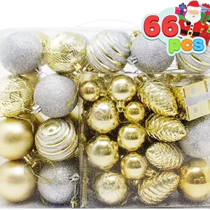 66pcs Gold And Silver Christmas Ornaments