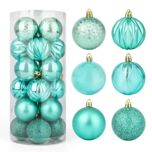 24pcs Baby Blue Christmas Shatterproof Ornaments 2.36in