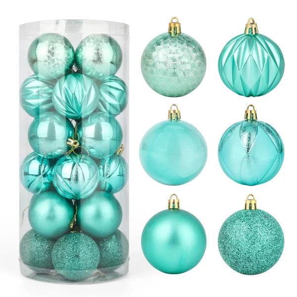 24pcs Baby Blue Christmas Shatterproof Ornaments 2.36in