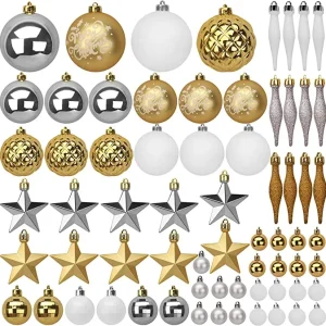 67pcs Gold White &amp Silver Assorted Christmas Ball Ornaments