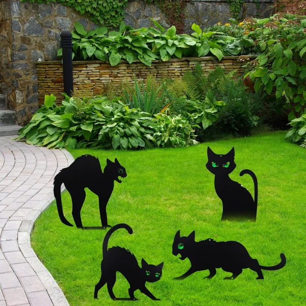 6Pcs Black Cat Silhouette Yard Sign