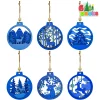 6pcs Reindeer Carved Blue Wooden Christmas Ornaments