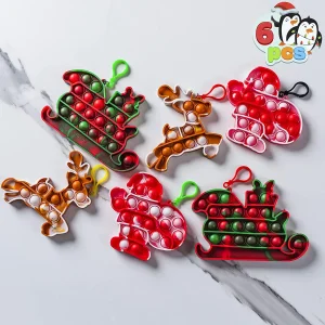 6pcs Christmas Bubble Silicone Keychain Toys