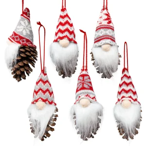 6pcs Christmas Pine Cone Gnome Ornaments Set
