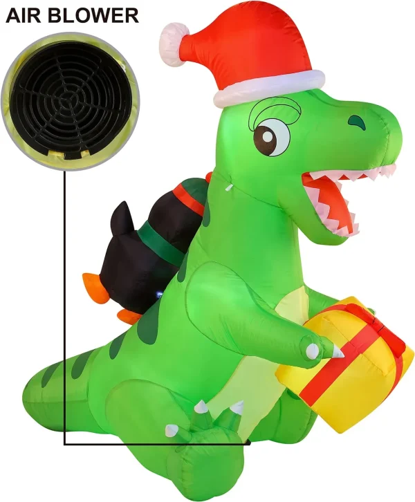 6ft Inflatable Christmas Penguin Sledding on Dinosaur