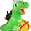 6ft Inflatable Christmas Penguin Sledding on Dinosaur