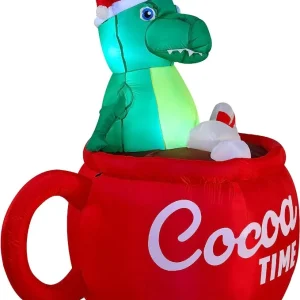 6ft Inflatable LED Christmas Dinosaur in a Huge Mug