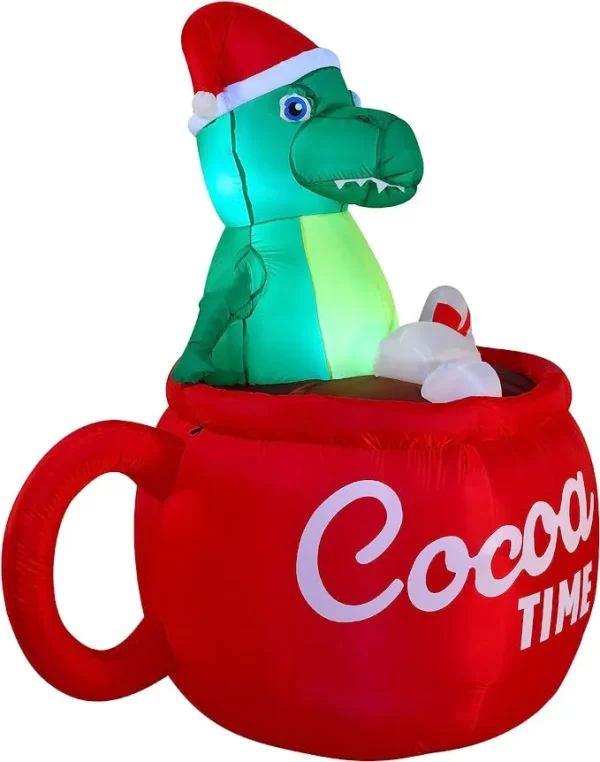 6ft Inflatable LED Christmas Dinosaur in a Huge Mug