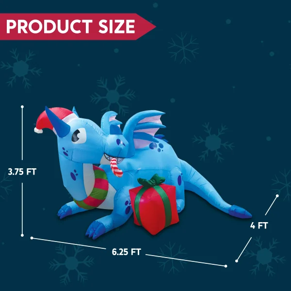 6ft LED Blue Christmas Inflatable Dragon Guarding Gift