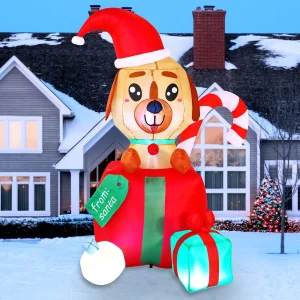 6ft Inflatable LED Christmas Puppy in a Gift