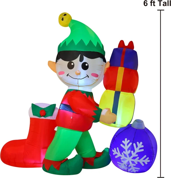 6ft Inflatable LED Elf Holding Gifts Decoration