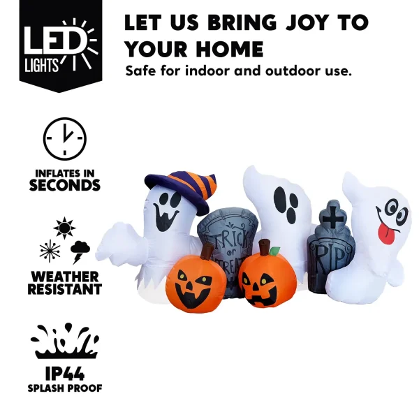 6ft Inflatable LED Ghost with Tombstones and Pumpkins