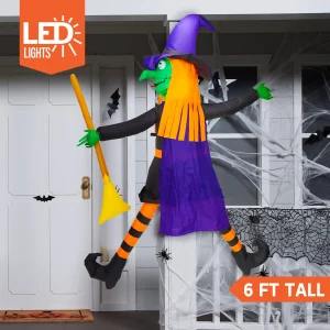 6ft Inflatable LED Halloween Crashing Witch Flying