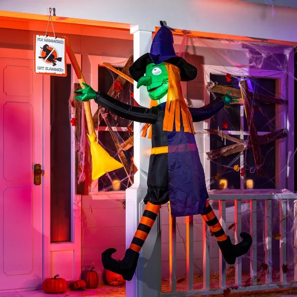 6ft Inflatable LED Halloween Crashing Witch Flying