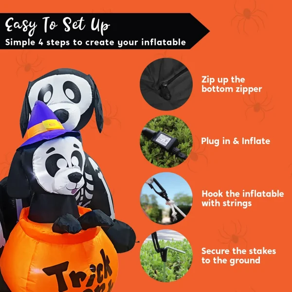 6ft Inflatable LED Halloween Family Skeleton Dog