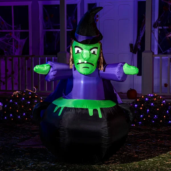 6ft Inflatable LED Halloween Witch In Cauldron