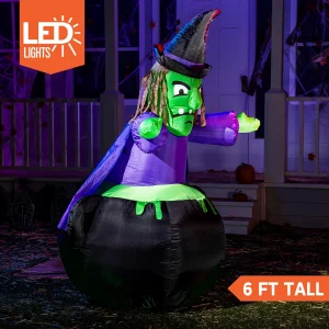 6ft Inflatable LED Halloween Witch In Cauldron