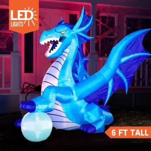 6ft Inflatable LED Sitting Ice Dragon with Globe