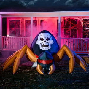 6ft Inflatable LED Spider with Skull Marking on Head