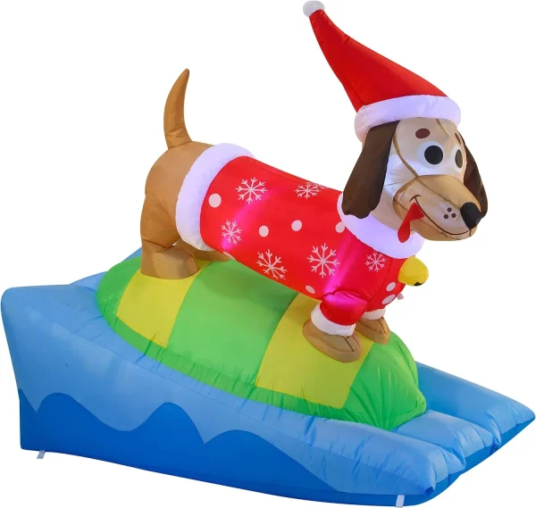 6ft Inflatable LED inflatable Weiner Dog Snowboarding
