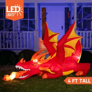 6ft Inflatable Sitting Fire Dragon Halloween Decoration