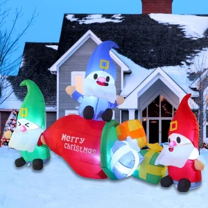 6ft LED Long Christmas 3 Gnome Inflatable with Gift Bags