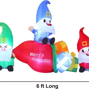6ft LED Long Christmas 3 Gnome Inflatable with Gift Bags