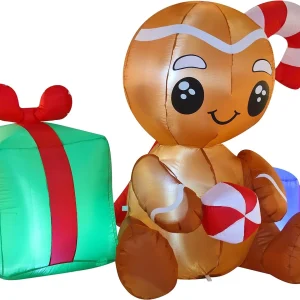 6ft LED Sitting Gingerman Inflatable Christmas Decor