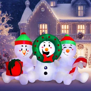 6ft LED Three Sitting Snowmen Christmas Inflatable Decoration