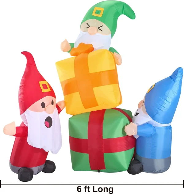 6ft Long LED 3 Christmas Gnome Inflatable