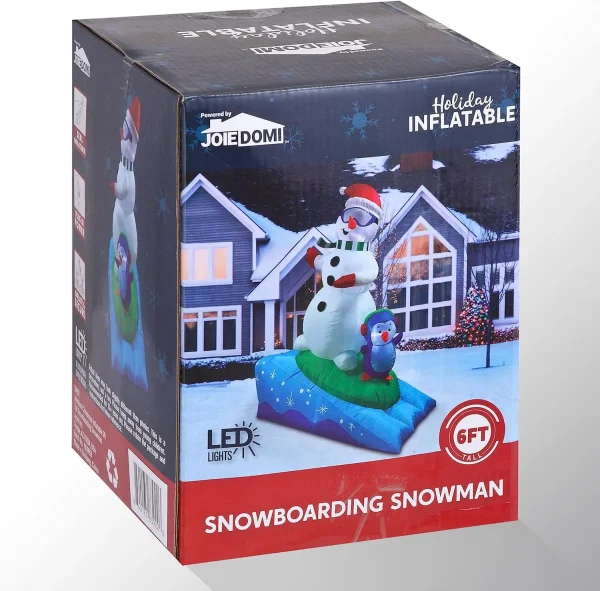 6ft Tall Inflatable Snowman Snowboarding