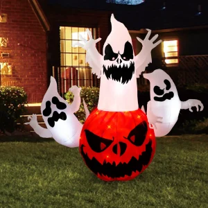 6ft Inflatable LED Halloween Pumpkin with 3 Ghosts