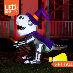 6ft Tall Halloween Skeleton Witch Flying T-rex