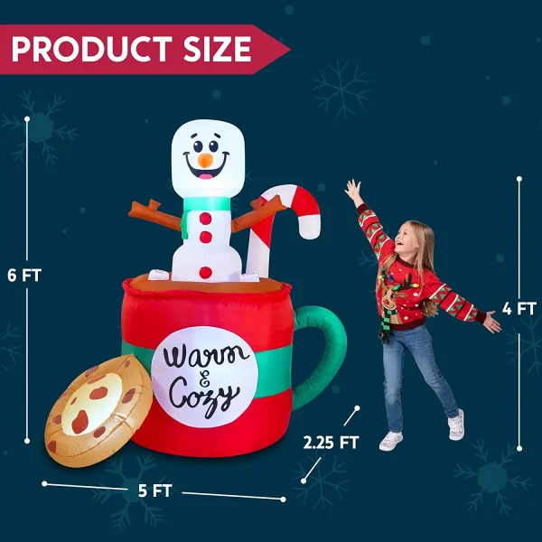 6ft LED Christmas Inflatable Snowman in Mug with Cookie